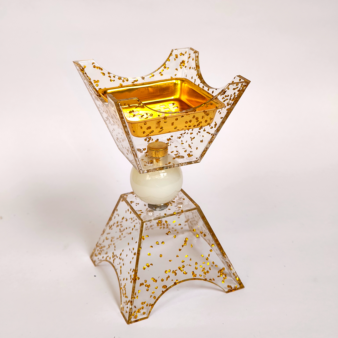 Acrylic Metal Gold Specks Charcoal Incense Burner