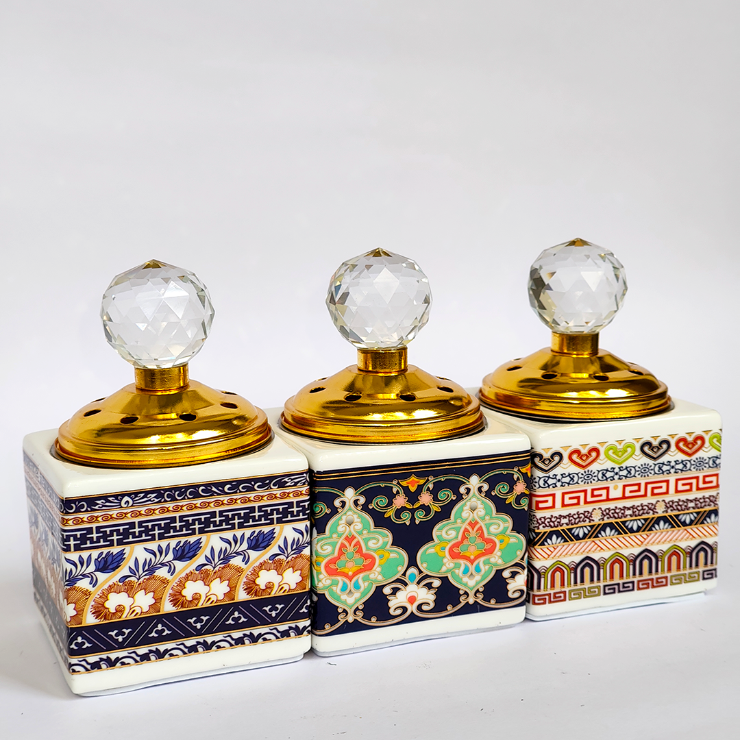 Ceramic Square Crystal Top Charcoal Incense Burner